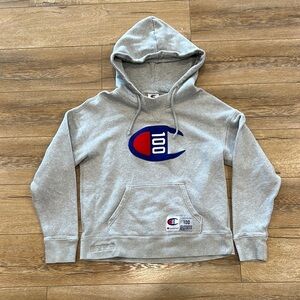 Champion 100 Year Anniversary Gray Hoodie with Logo Size Medium